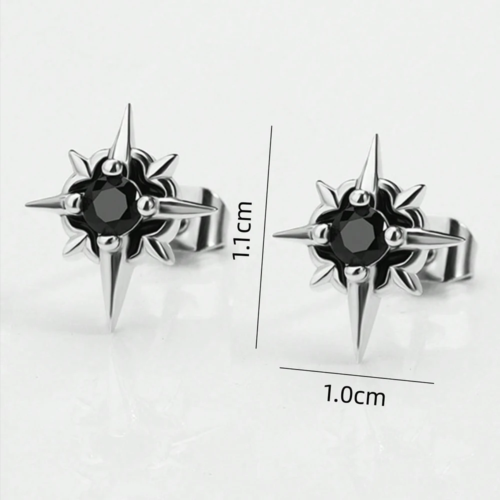 CZ Metal Star Earring Stud For Men Women Hip Hop Style Antique Silver Color Start Clear Crystal Couple Post Earrings