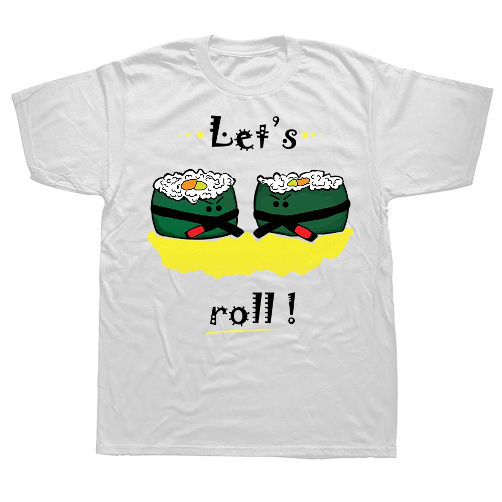 Lustiges „Let's Roll Black Belts Sushi“ Unisex-T-Shirt aus Baumwolle, Streetwear, Humor-T-Shirt, lockere Passform, Kleidung für Männer und Frauen, kurze Ärmel