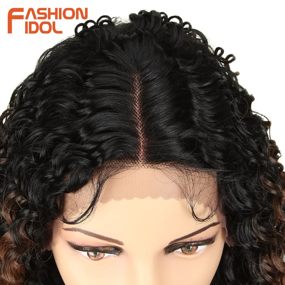 FASHION IDOL lace wig synthetic 30 inch super long kinky curly hair wig ombre blonde loose deep wave wigs heat resistant fiber