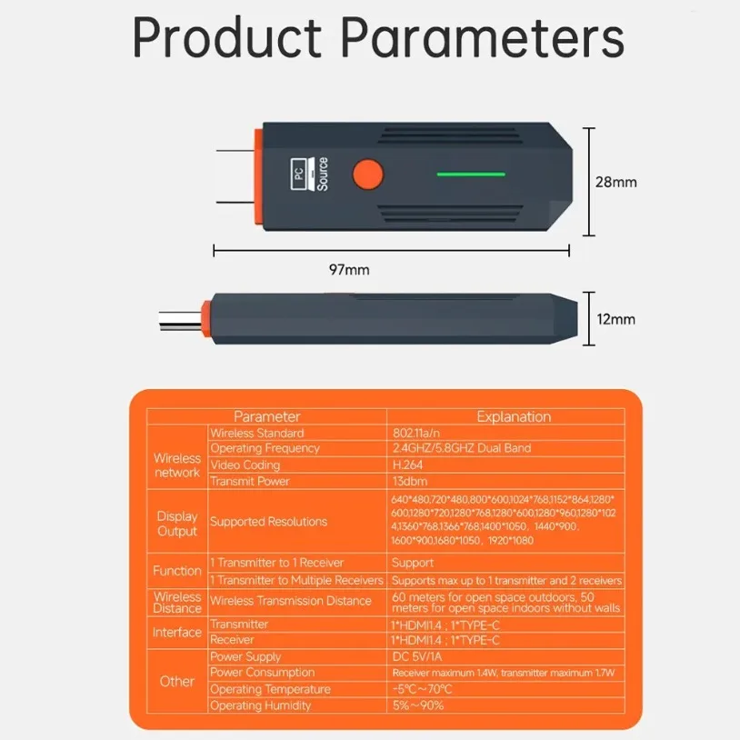 5G 1080P 50M Wireless Transmitter HDMI-Compatible Video Audio Extender Display Adapter Dongle For TV Box Monitor Projector PC
