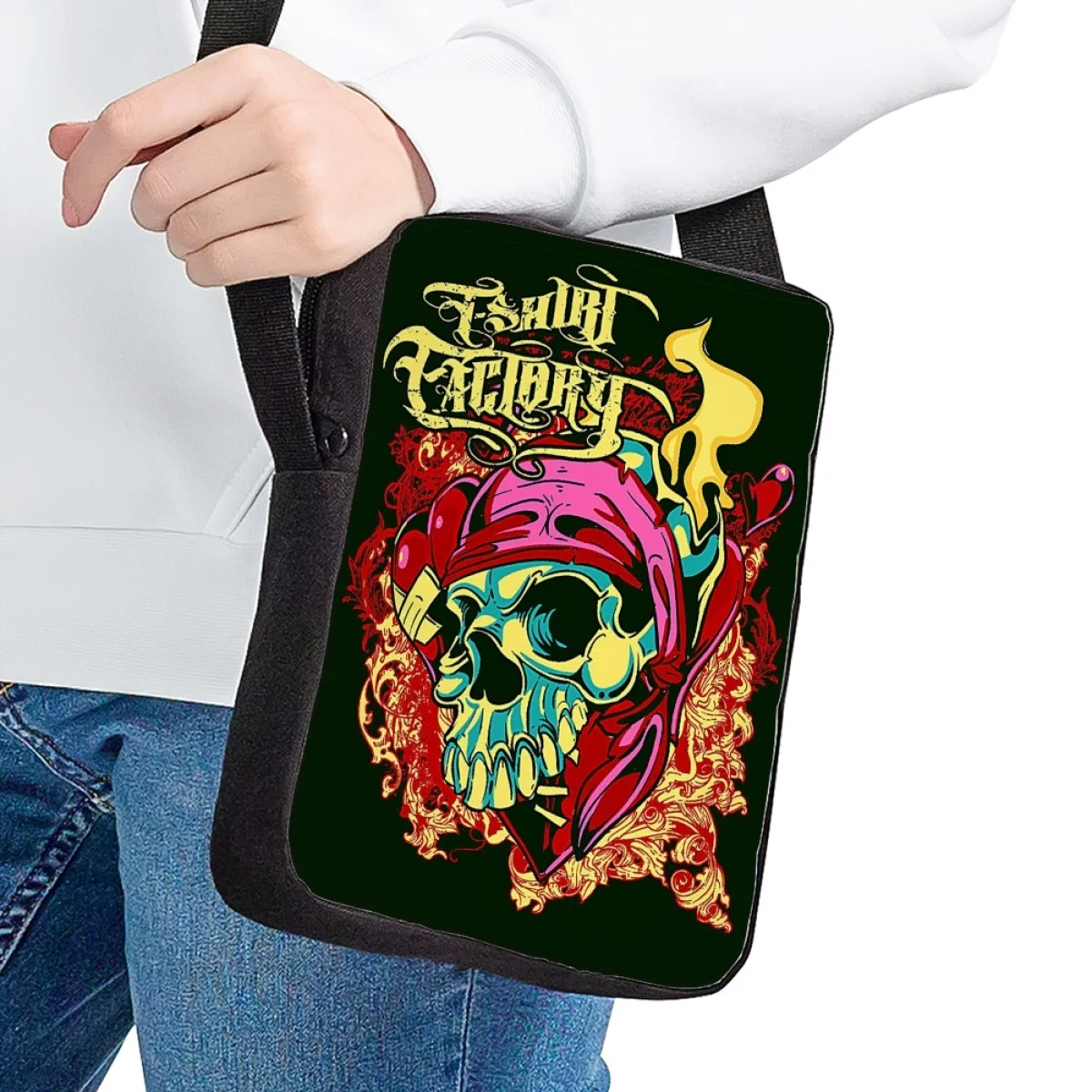 Jackherelook Gothic Skull Messenger Bags Children School Bags Fashion Teenagers Crossbody Bags High Student Travel Shoulder Bag