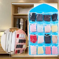 1PC 16 Grid Wall-mounted Clothes Organizer Fabric Closet Bag Storage Rack Mesh Pocket Clear Hanging Over The Wardrobe 2