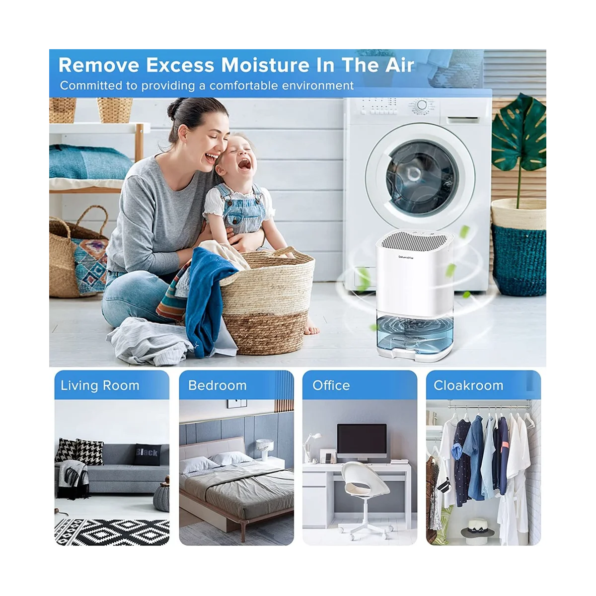 Dehumidifier, Dehumidifiers for Home 35Oz Dehumidifier for Bathroom 2500 Feet(280 Sq Ft) US Plug Black
