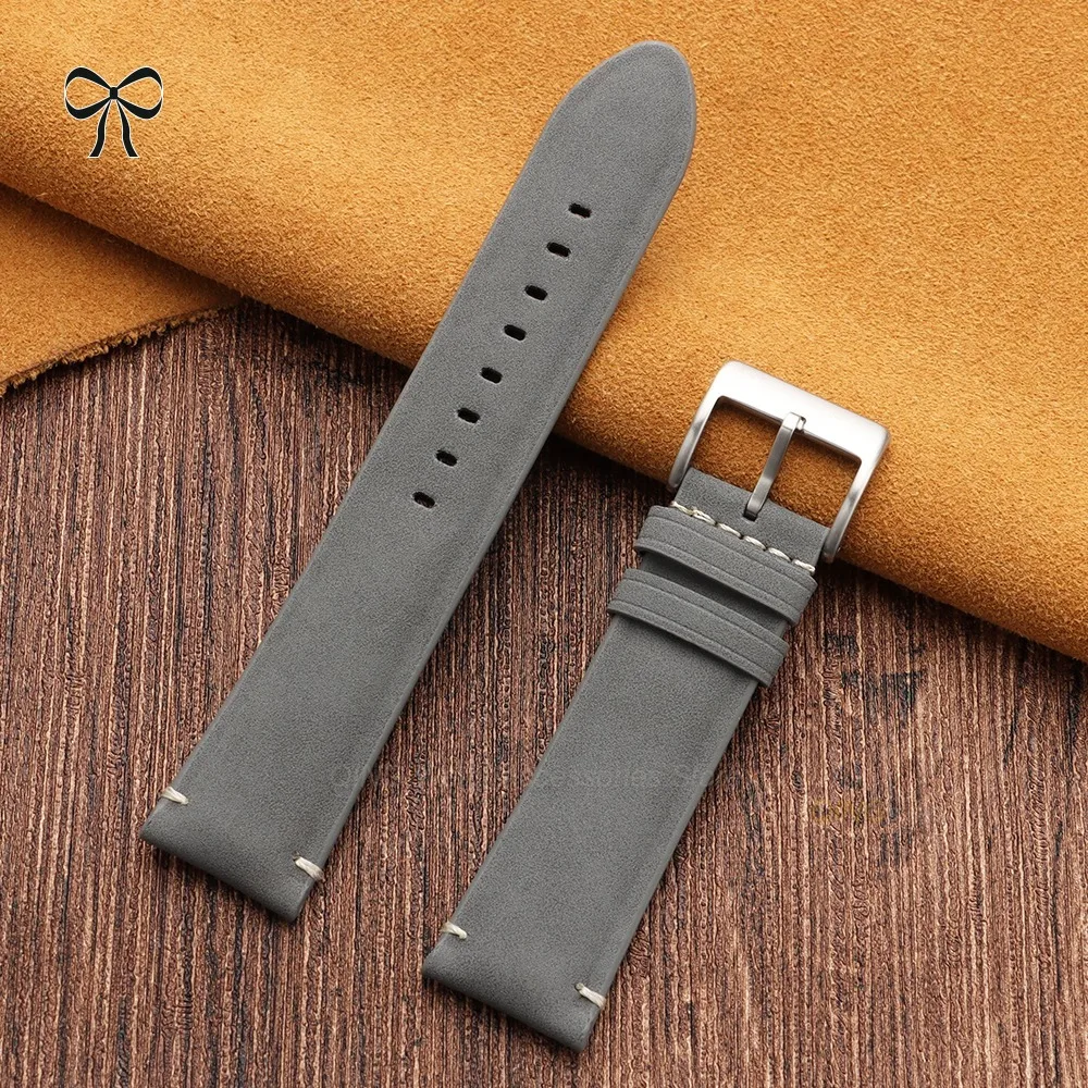 Vintage Brown Leather Watch Strap, Matte Finish, 20mm or 22mm - Unisex Cowhide Universal Bracelet