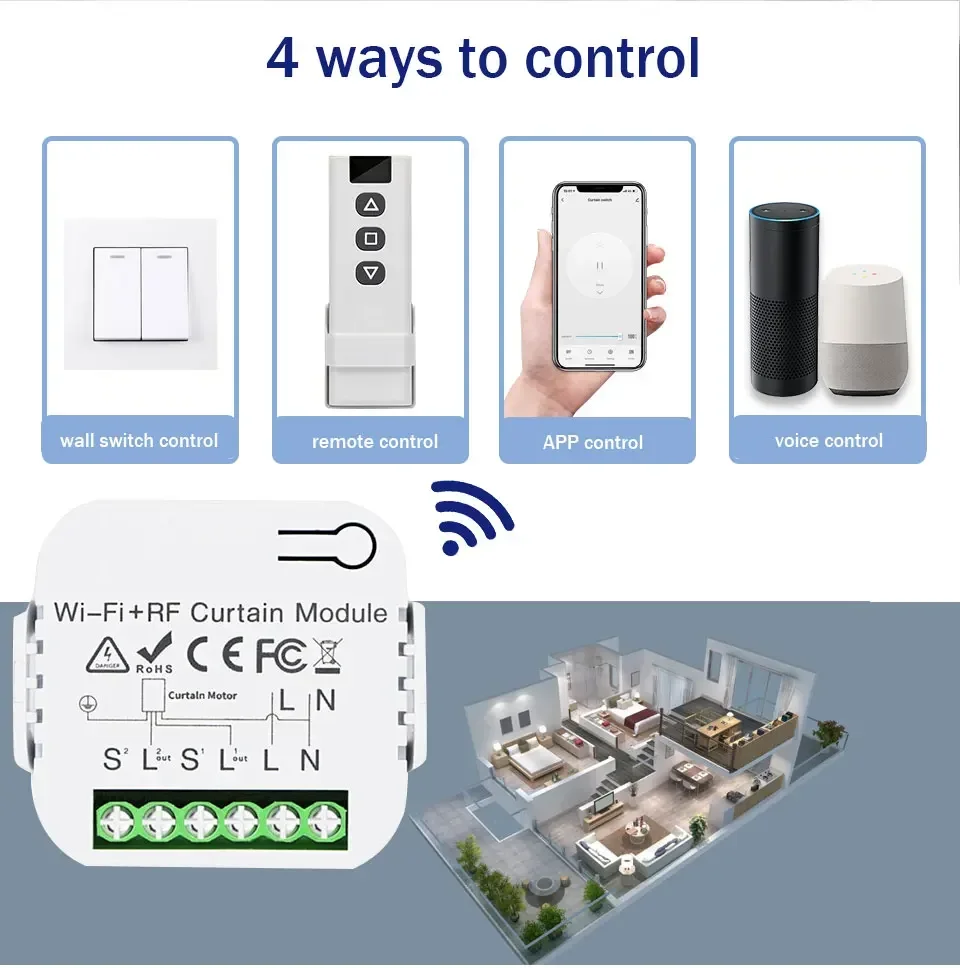 WiFi Smart Curtain Switch Tuya RF 433MHz Remote Control Alexa Google Home Voice Control
