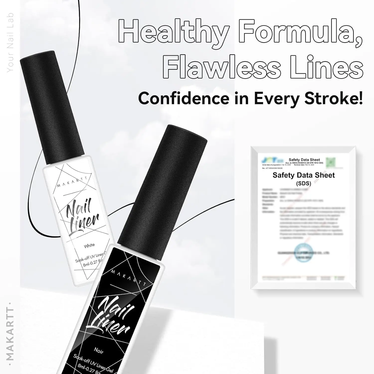 Nail Gel Nail Polish Liner Set 8ML 2 Color Nail Art Summer French Polish White Black for French Tip Swirl Draw Soak Off
