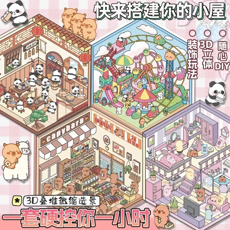 Mother Kids Cute Cartoon 3D Korean Princess Guinea Pig Stickers Kawaii Cartoon Landscape Decals Fashion Stress Relief Posters