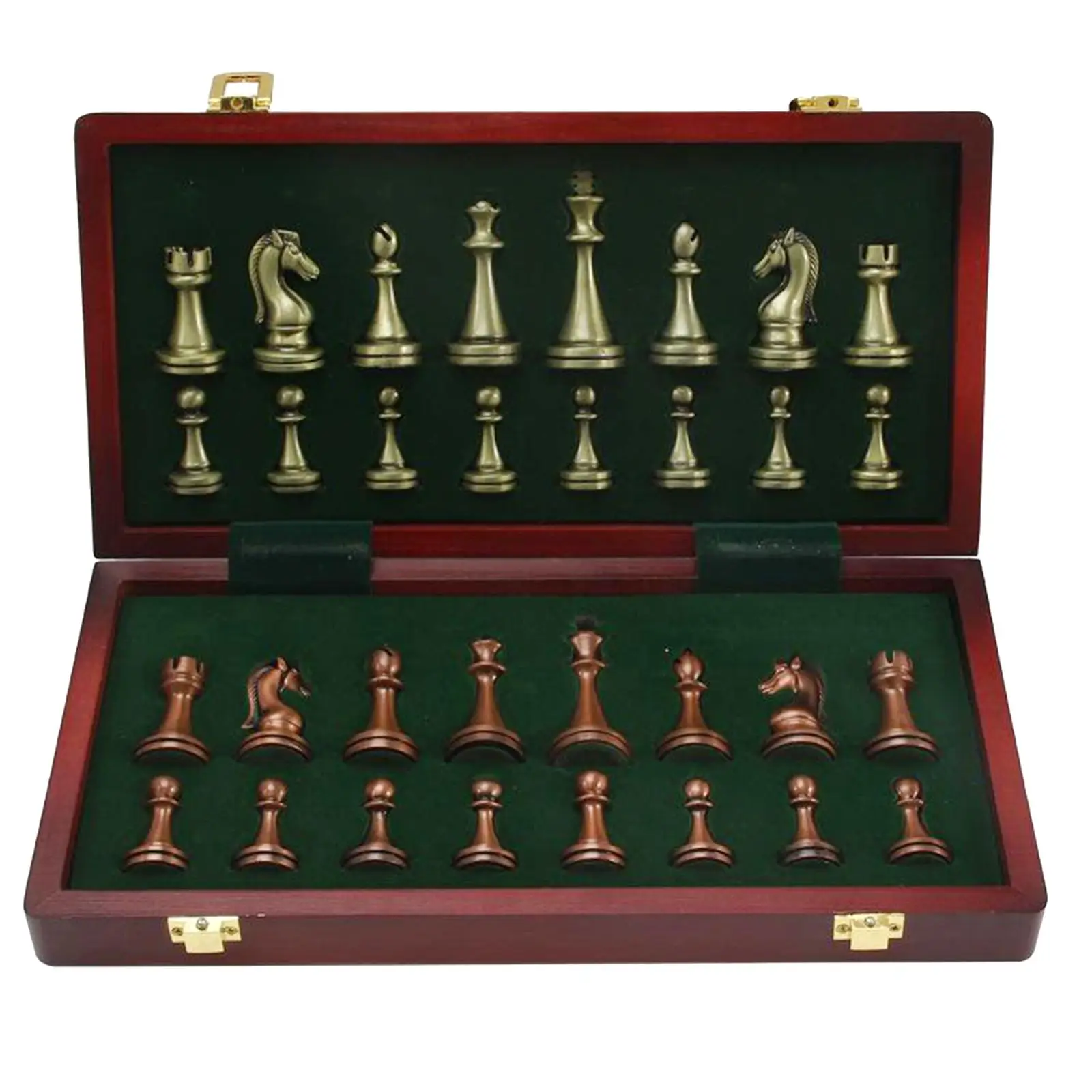 Elegant Metal Chess Set with Folding Chessboard Storage Board 