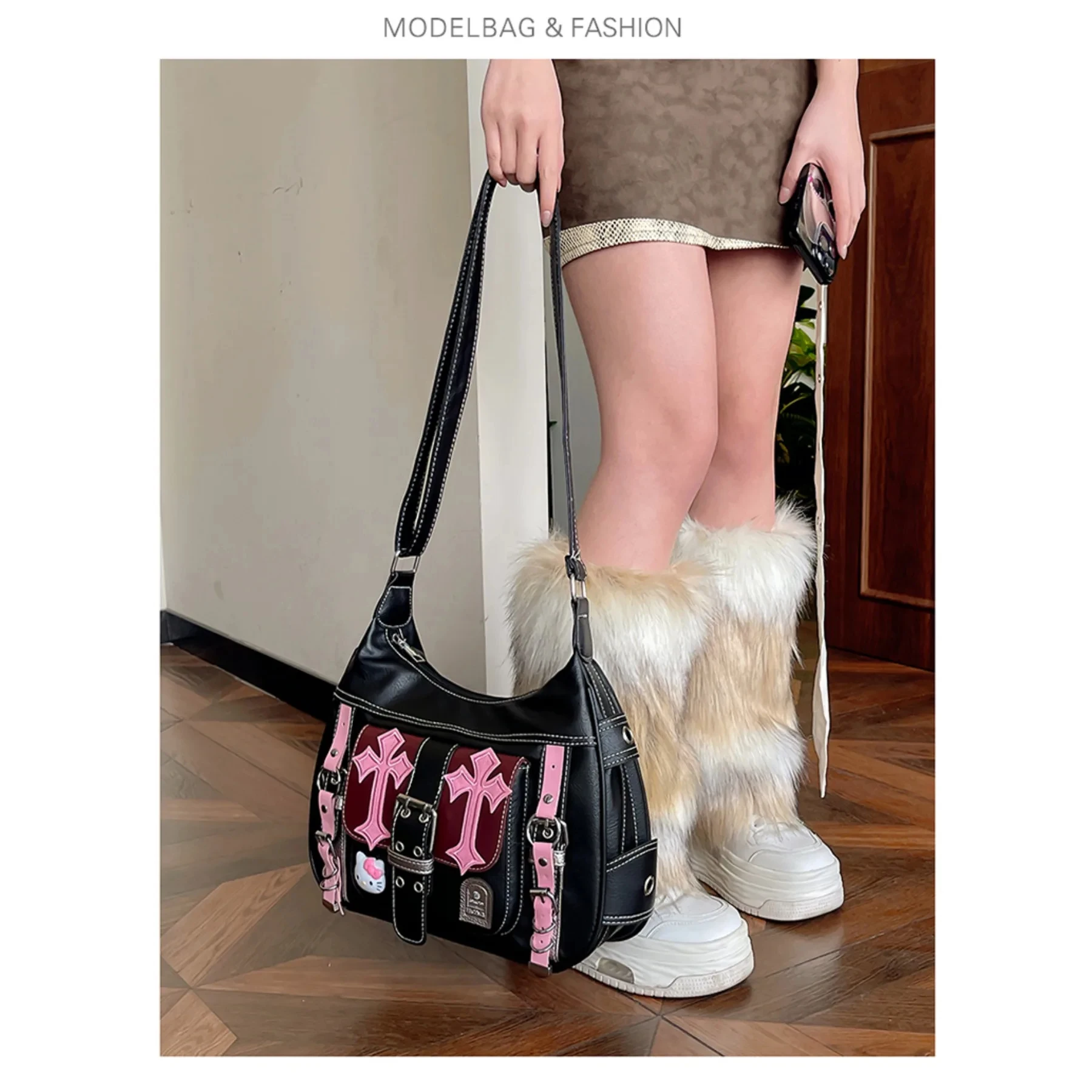 punkandyo ec melodi y2k リメイク　バック Sanrio Hello Kitty Gothic Punk Vintage Pink Cross Chains