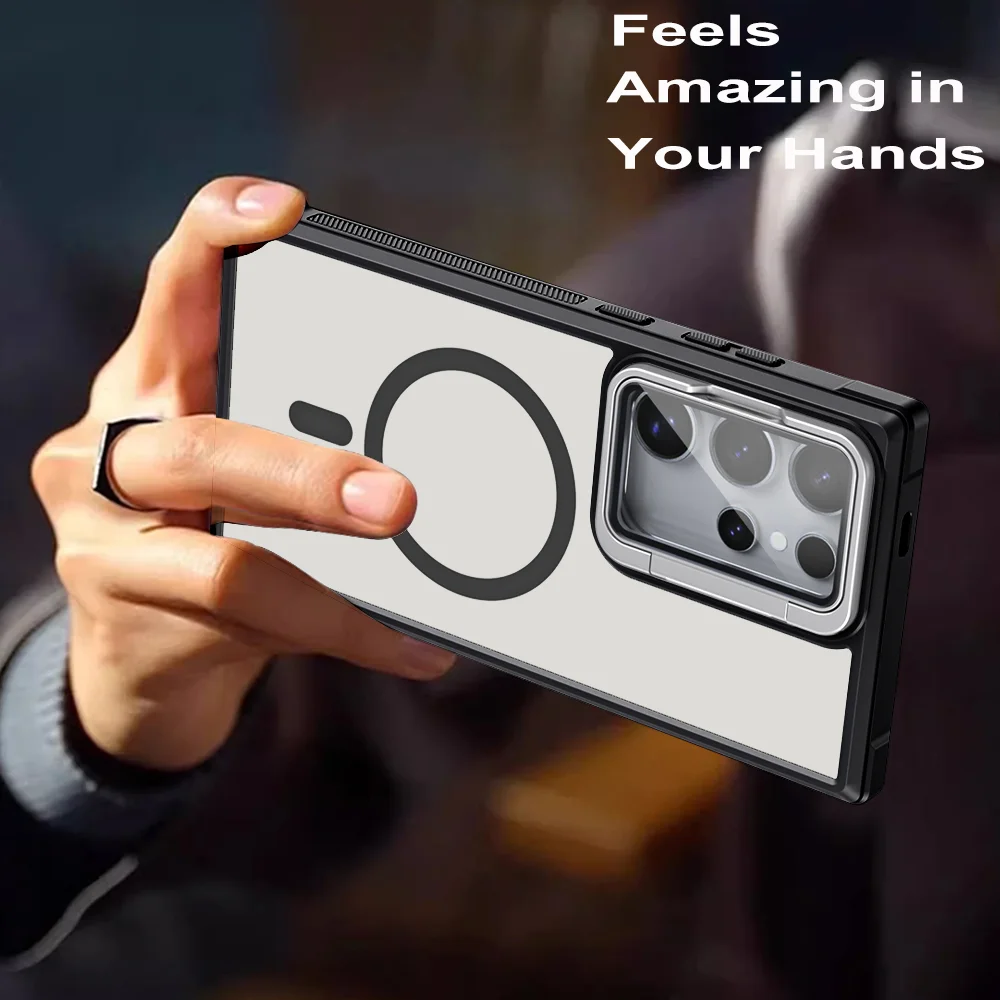 Luxury Magnetic Shockproof Case with Concealed Bracket and Acrylic Lens Protection Cover