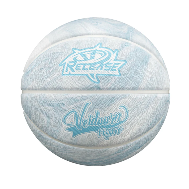 White Blue PU Basketball Ball