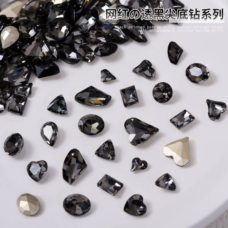 20PCS 스파클 작은 모양의 드릴 다이아몬드 블랙 네일 아트 라인 석 쥬얼리 하트 장식 매니큐어 믹스 모양 장식 매력