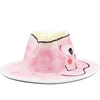 Pink Fedora hat Fruits graffiti Letter woolen hat Korean style tide men and women wide brim top hat British jazz hat church hat 1