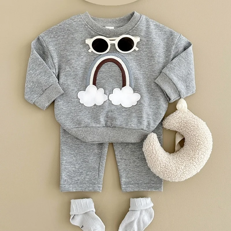 

2 шт., Детский комплект из пуловера и брюк, с радужным принтом