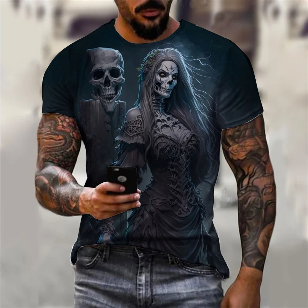 

Vintage T Shirts For Men Horror Undead Skull Pattern 3D Printed Short Sleeve Fashion Oversized T-shirt Men's Casual Clothing