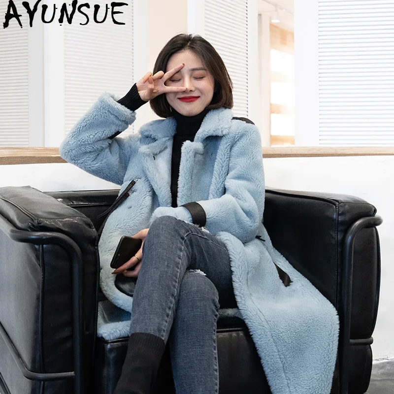 

AYUNSUE Real Fur Coat Female Sheep Shearling Fur Jacket Winter Coat Women Clothes 2020 Real Wool Coat Korean Long Jackets MY4591