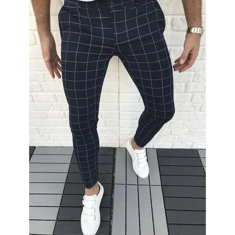 2023 New Spring Men Pencil Pants Fashion Plaid Print Trousers Male Slim Fit Business Clothes Young Men Skinny Pants MY908 4