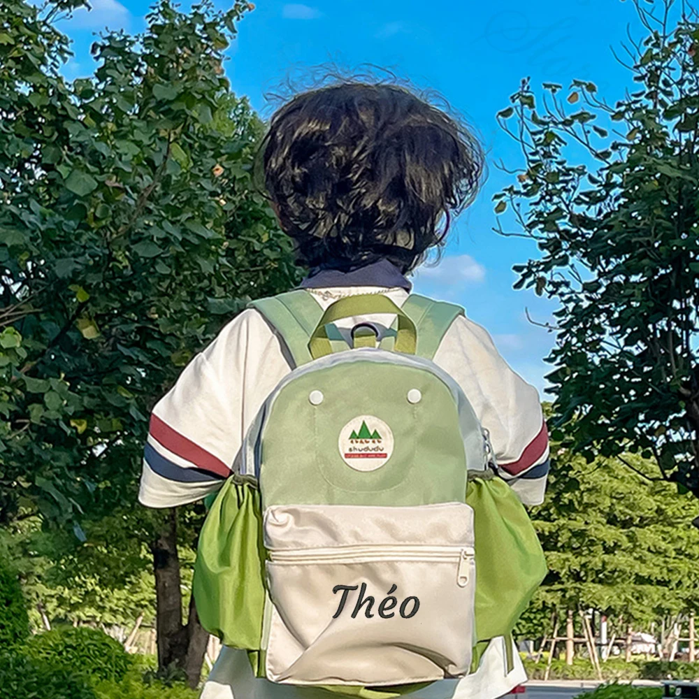 

Boys Girls Lightweight Backpack Personalized Name Large Capacity Contrast Color Bag Custom Embroidered Kids Travel Backpacks