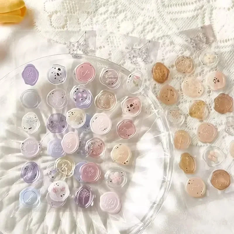 1/2 시트 빈티지 왁스 씰 스탬프 스티커 투명 선물 포장 봉투 씰링 스티커 DIY 웨딩 파티 초대장 카드