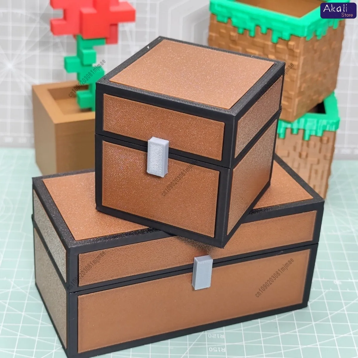 Pixel Style Treasure Chest Storage Box Creative Jewelry Organizer Desktop Container Collectible Gift Home Decor Storage Case