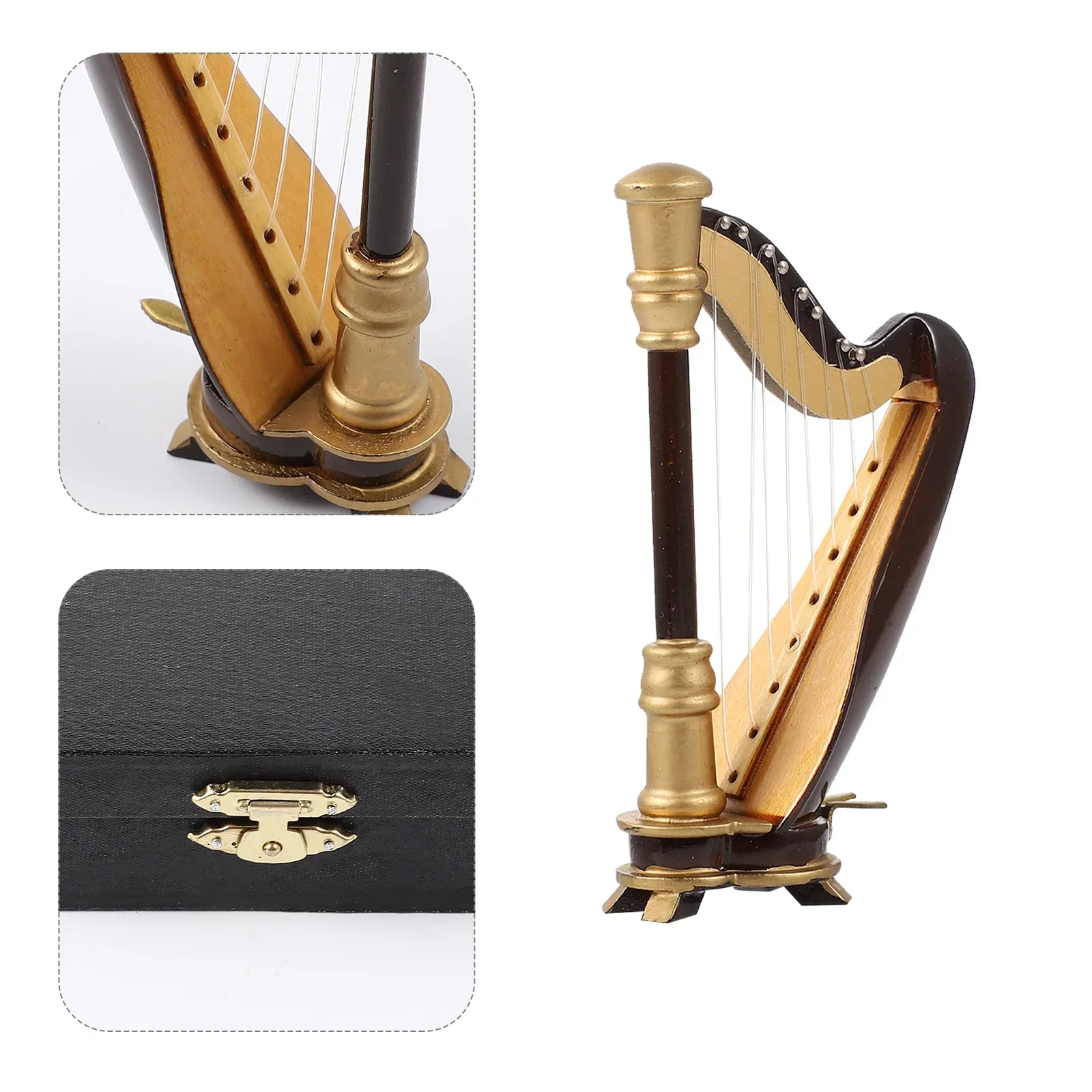 NEW Miniature harp figures, musical instrument models, vintage decorative mini statues, wooden vintage music accessories