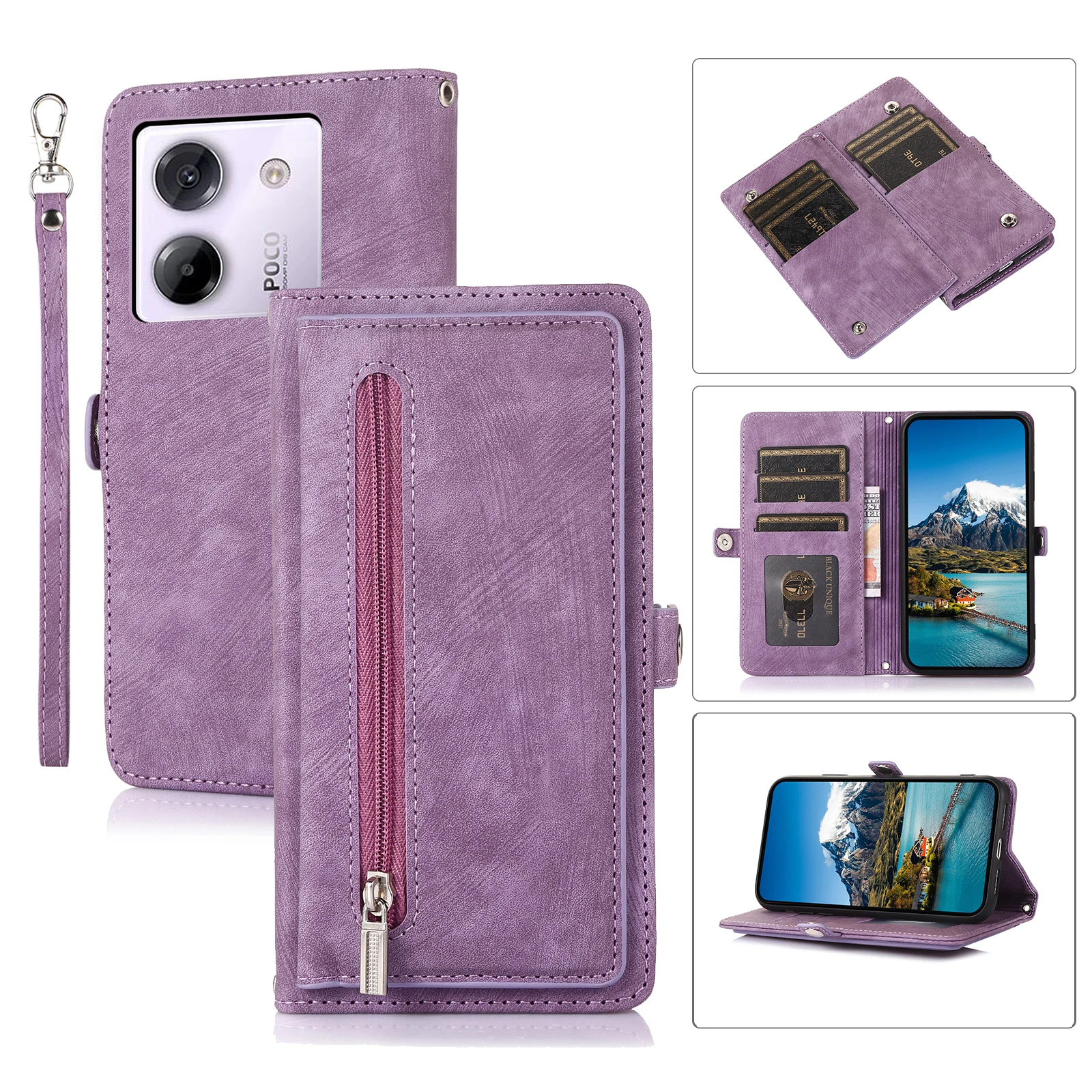Leather Lanyard Wallet Phone Case with Card and Cash Holder