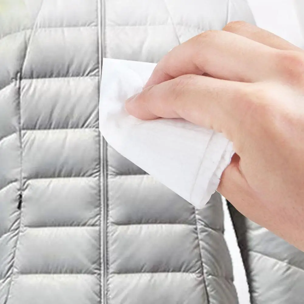 12sheets/bag Down Coat Cleaning Care For Jackets Quickly Remove Stain Wet Wipes Clothes Cleaning Care Wash-free Wi P4U9