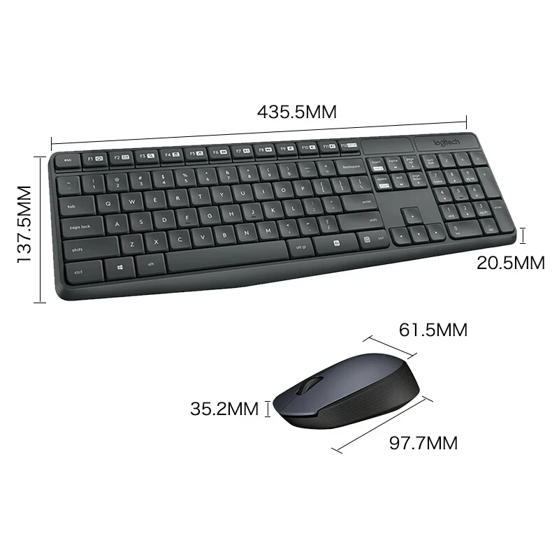 Combo Clavier Souris Sans Fil Logitech MK235 Pour Windows, Gris