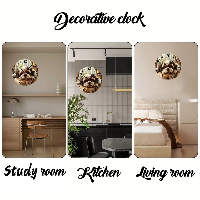 Lying Puppy Wooden Round Silent Wall Clock 5