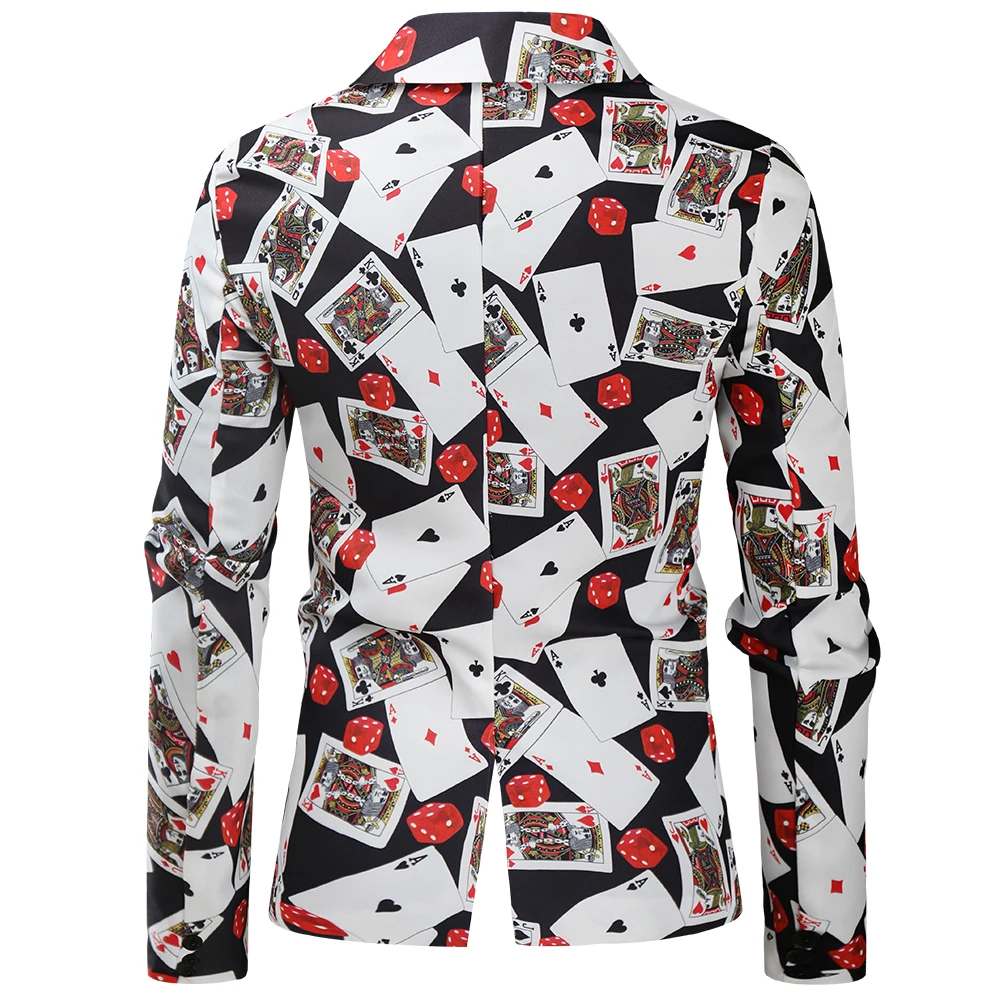 Mens Blazer Jacket Coats Playing Cards Poker 3D Print Party Dress Suit Costume men blazers