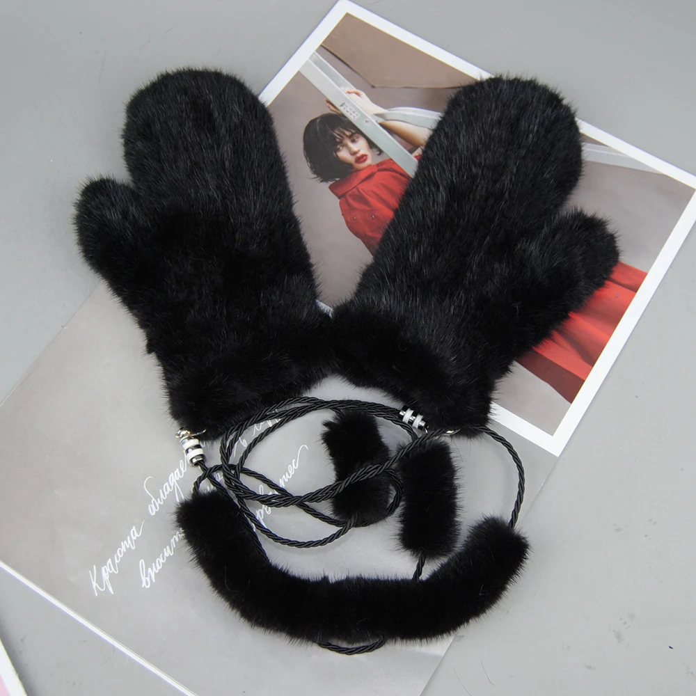 Winter Gloves New Women 100% Real Genuine Knitted Mink Fur Mittens Winter Warm Lady Real Mink Fur Fashion Lady Gloves Handmade Knit Mitten