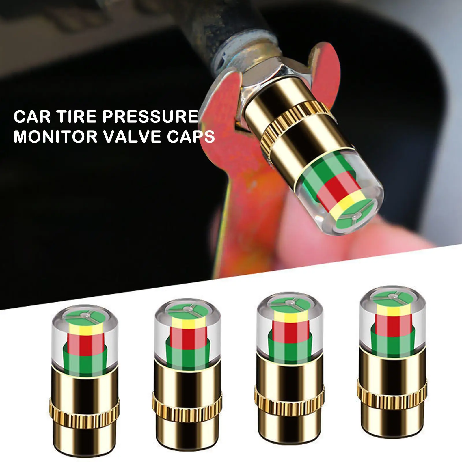 Indicatore di Pressione Pneumatici Auto con Allarme, Set da 4 Pezzi, Tappi Valvola con Manometro, Accessori Auto, Tappi Manometro Pressione Pneumatici Utili