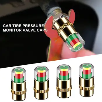 Indicatore di Pressione Pneumatici Auto con Allarme, Set da 4 Pezzi, Tappi Valvola con Manometro, Accessori Auto, Tappi Manometro Pressione Pneumatici Utili