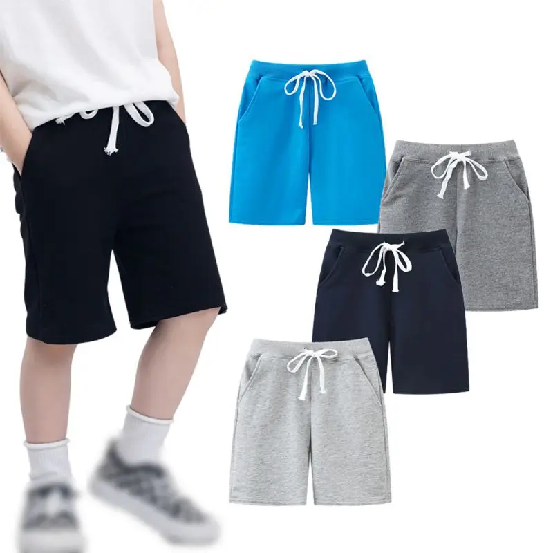 Spring Boys Shorts Kids Trousers Solid Color Casual Children Beach Loose Casual Short Pants Comfortable Cotton Pants 4-6Years