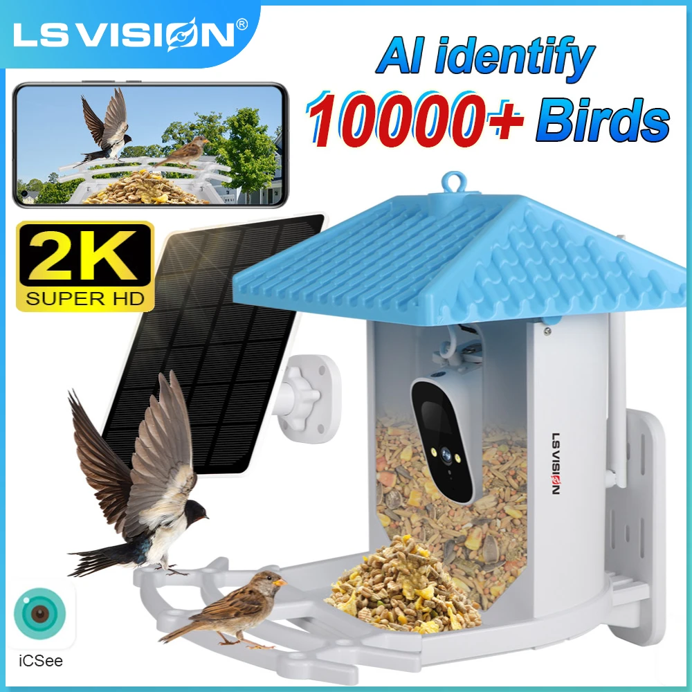 

Умная камера LS VISION 2K с питанием от птиц, беспроводная Wi-Fi камера для наблюдения за птицами на солнечной батарее, с автоматическим захватом, с ИИ-определением птиц ICsee