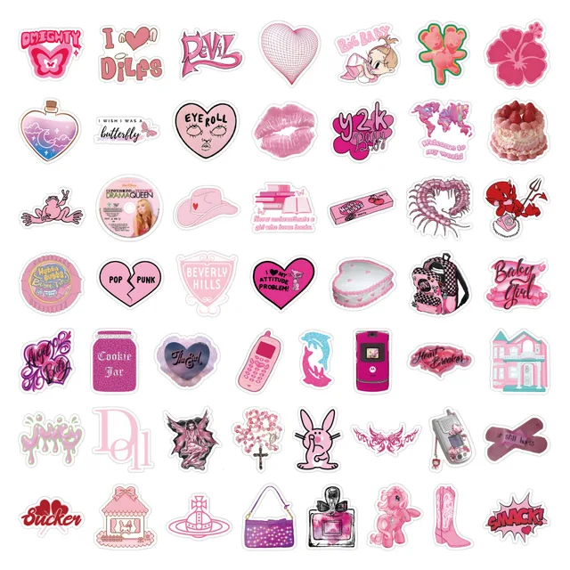 50/100Pcs INS Novelty Pink Y2K Hip Hop Fashion Stickers PVC Waterproof  Stickers Decals For Kids Boys Girls Toys Gifts - AliExpress
