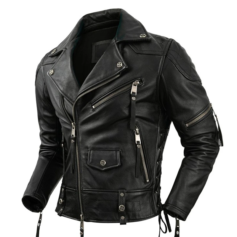 Men Motorcycle Riding Jacket Motorcycle Jacket Real Cowhide Leather Jacket Genuine Leather Mens Motor Biker Jackets 2XL-5XL