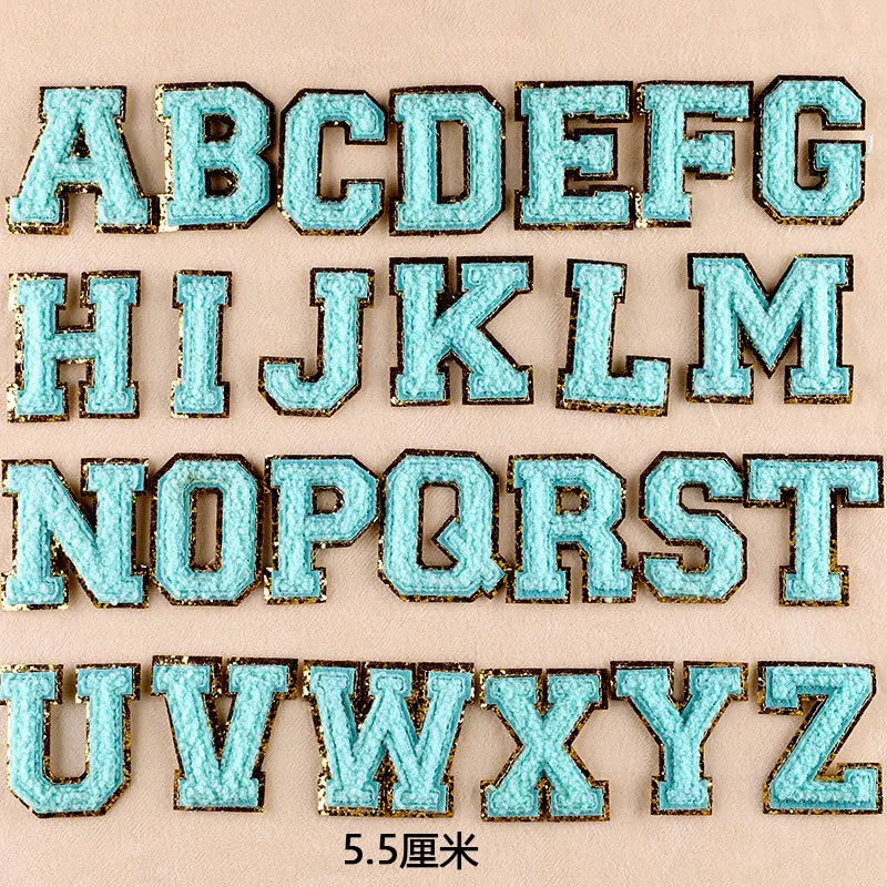 5.5CM Chenille Letter Patches Iron on For Cloth Towel Embroidered Felt Alphabet Sequins Heat-adhesive Applique for DIY Accessory chenille sticker patch