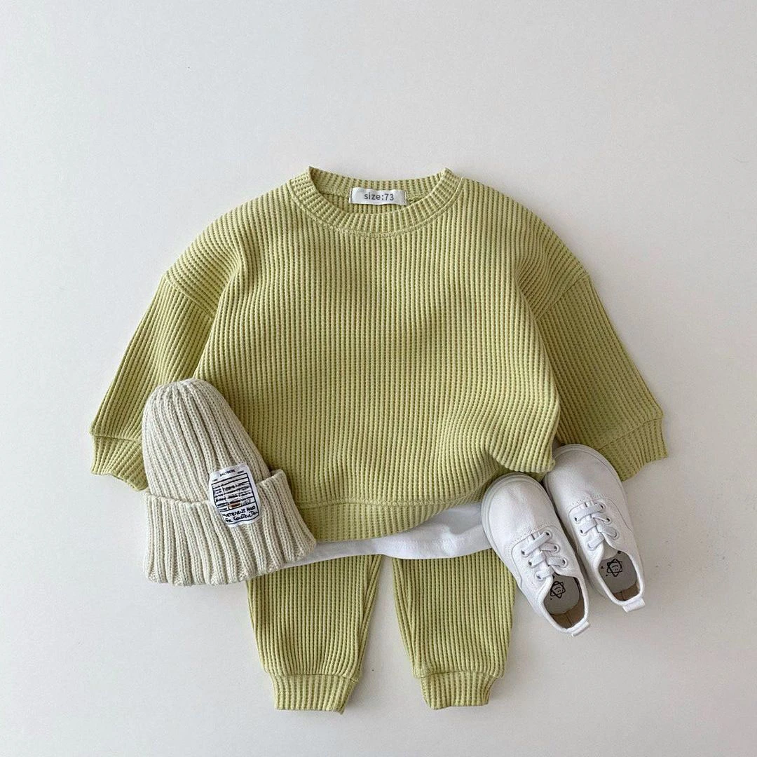 Ensembles de vêtements coréens pour tout-petits, ensemble de vêtements pour bébés garçons, faux sweat-shirt en coton gaufré, pantalon, tenue 2 pièces, 2024