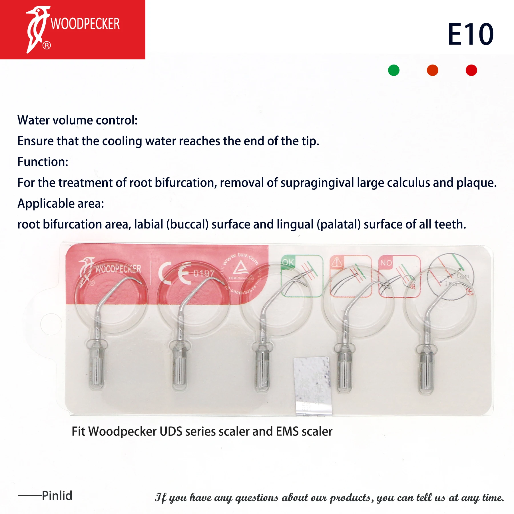 

Woodpecker Dental Ultrasonic Scaler Tips E10 Fit EMS Handpiece