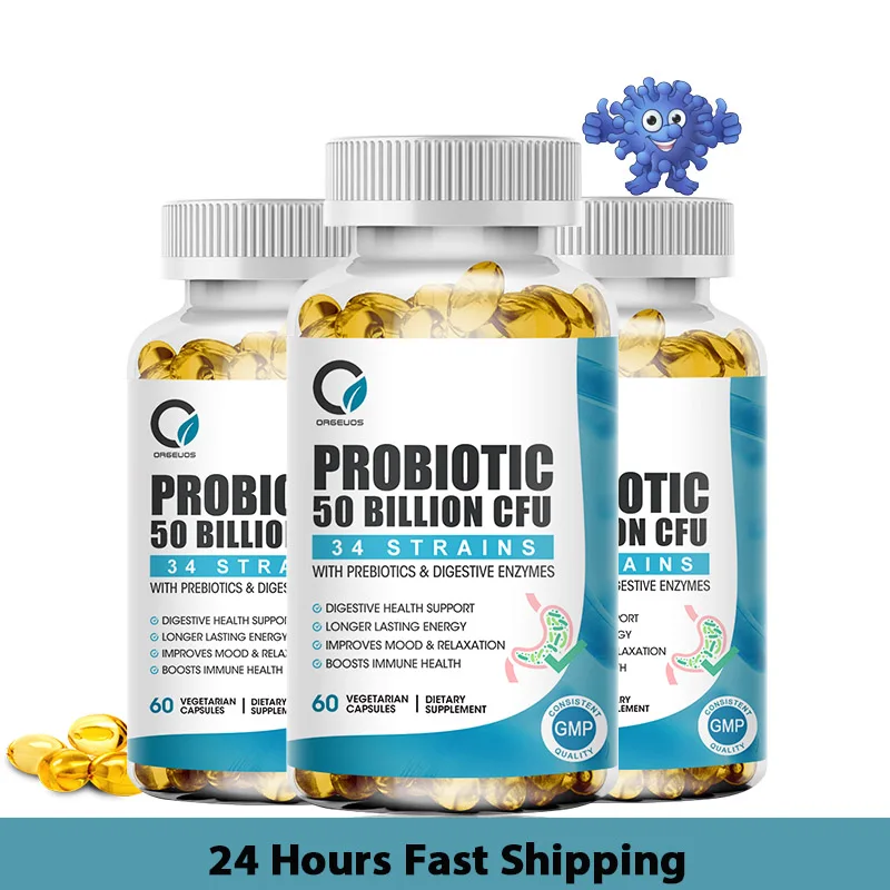 

Probiotics & Prebiotics Supplement - 50 Billion CFU - for Men & Women's Immune & Digestive Health - Veggie Capsules