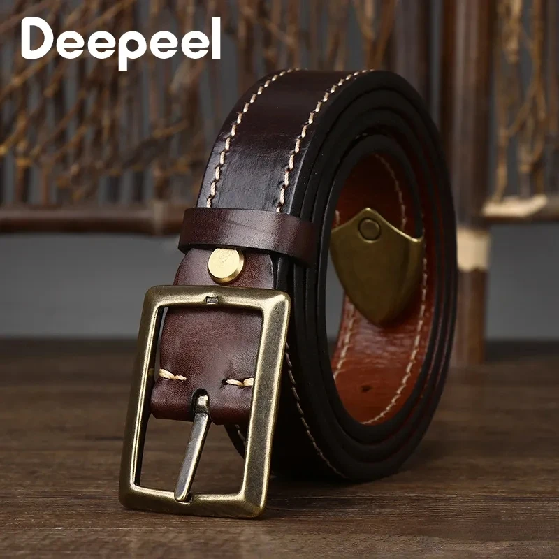 

Deepeel 33/38mm Men's Genuine Leather Belt Top Layer Cowhide Double-sided Pin Buckle Belts Craft Retro Design Jeans Waistband