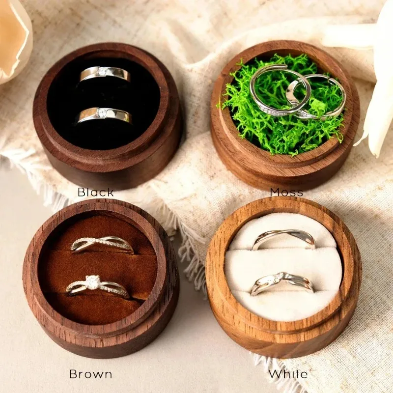 Customized Walnut Wood Round Ring Box with Clear Cover - Free Name and Date Engraving