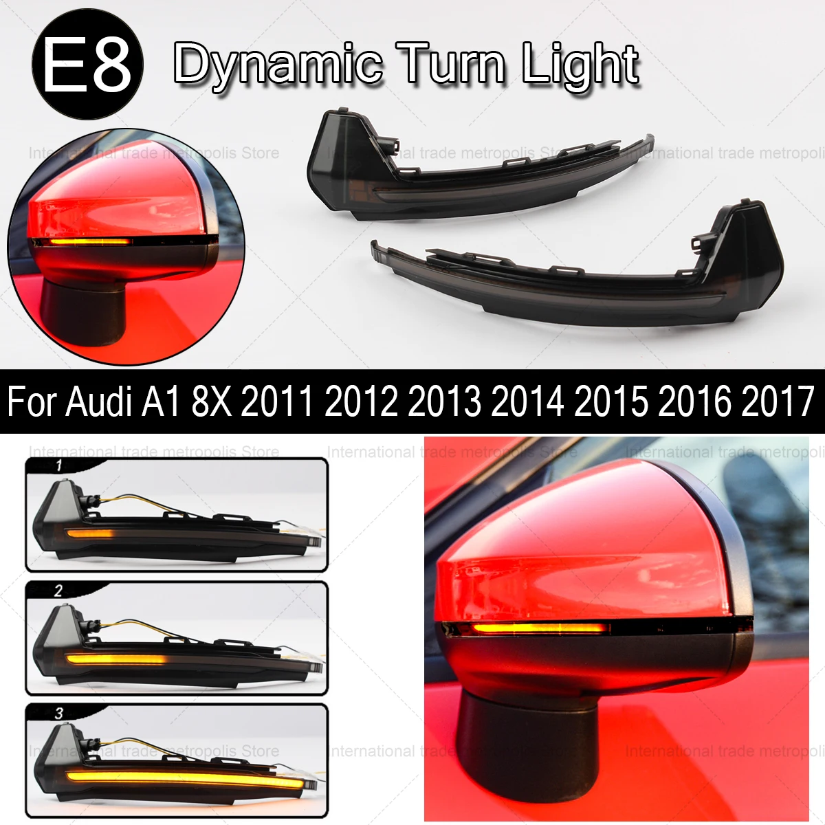 

2x LED Dynamic Turn Signal Light For Audi A1 8X 2011 2012 2013-2016 2017 Side Mirror Blinker Arrow Sequential Flasher Repeater