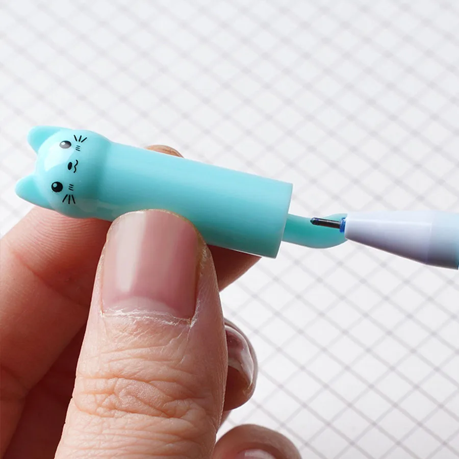 6pcs/set cat neutral erasable pen cute wagging tail cat hot erasable pen eraser student stationery 0.5mm Black blue ink pen 6