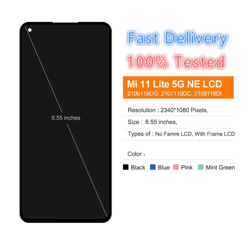 

11lite 5G NE 6,55 "; Оригинальный ЖК-дисплей для Xiaomi Mi 11 lite 5G NE 2109119DG с сенсорным экраном и дигитайзером в сборе, запасные части
