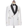 Cenne Des Graoom 2024 Men Suits Black and White Floral Paisley Tuxedo Pants Double Breasted with Single Metal Side Buckle Dinner 2
