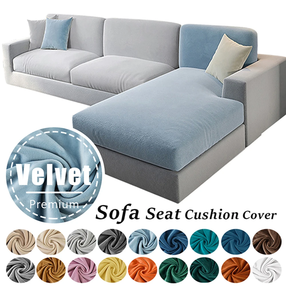Super Soft Velvet Sofa Seat Cushion Cover Plain Color Stretch Thicken