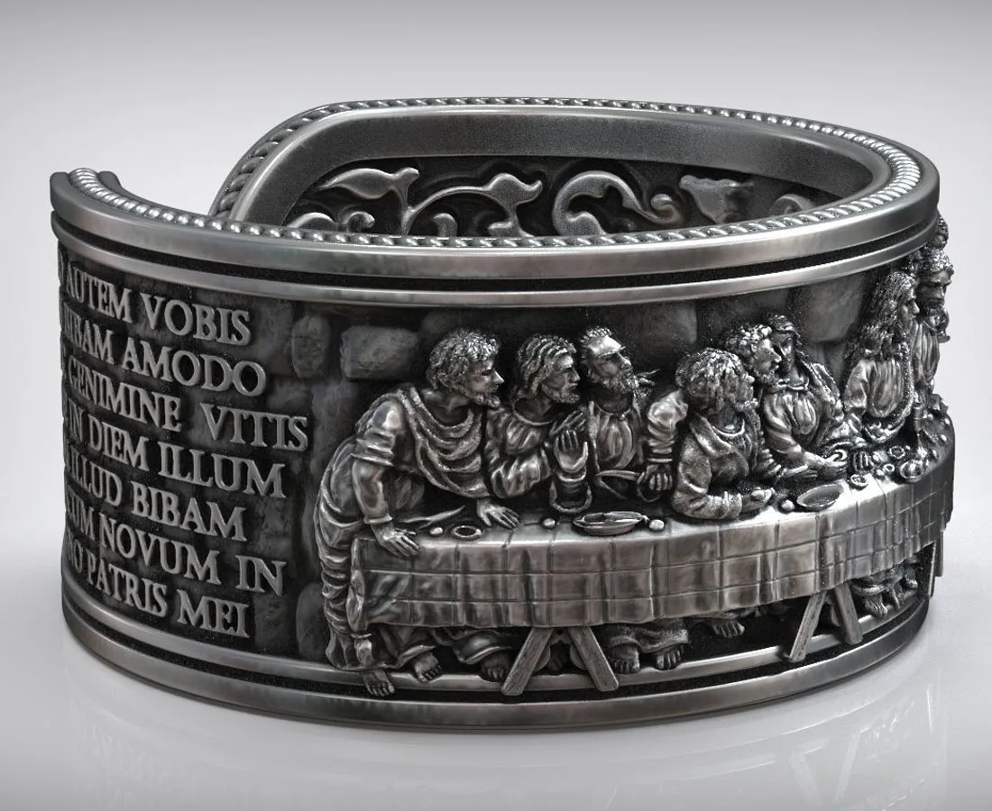13g Jesus Christ The Last Supper Leonardo Pattern Religious Artistic Relief Rings  Customized 925 Solid Sterling Silver Many Siz