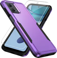 Shockproof Hybrid Protective Case with Screen Protector - Dual Layer Hard Cover for PC TPU (Purple black)